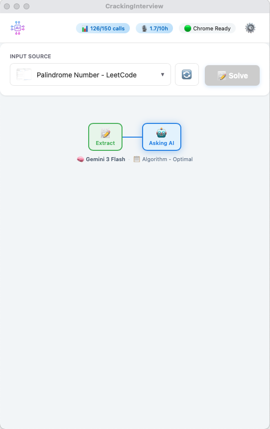 Progress stepper showing Extract and Asking AI steps with model info