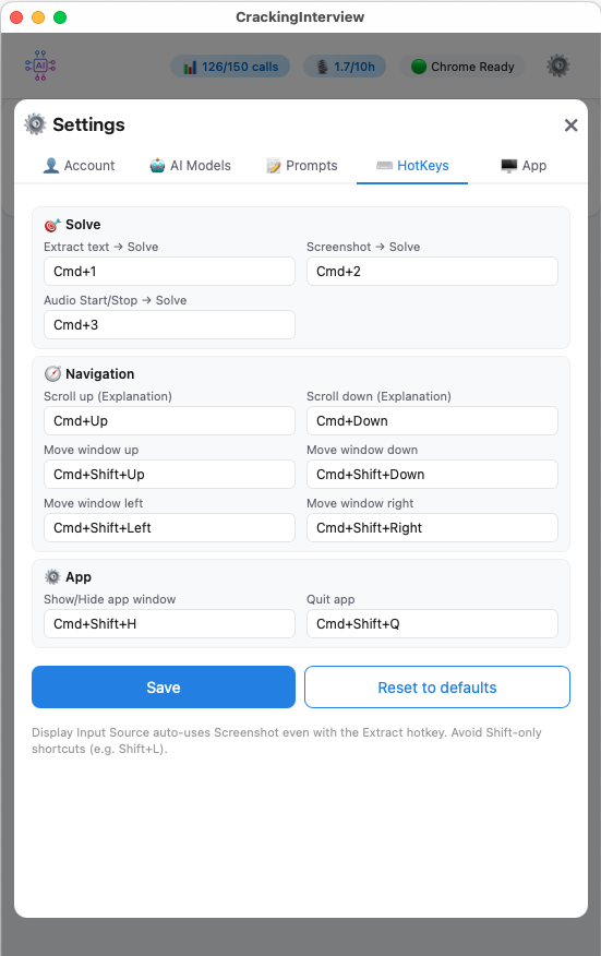 Fully customizable global hotkeys for Solve, Navigation, and App control